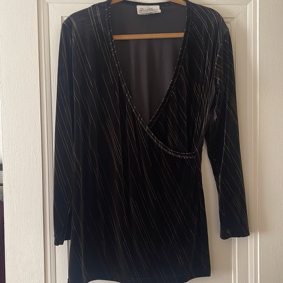 Vintage Velvet Deep V Neck Wrap Front Blouse or Minidress 70’s 80’s vibes - Picture 12 of 14